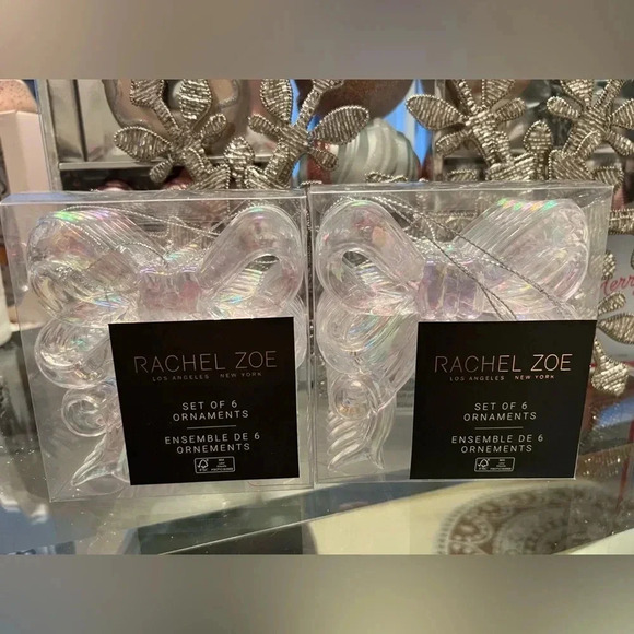 Elegant Rachel Zoe Bow Holiday Ornaments - Set of 6 packs of 2 total of 12 - Picture 1 of 2